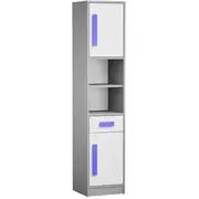 Grāmatu skapis Git 04 Korpusa krāsa pelēks  balts, Elementu zils, Platums 40 cm, Dziļums Augstums 191 Materiāls Ksp finieris, Ar durtiņām 1
