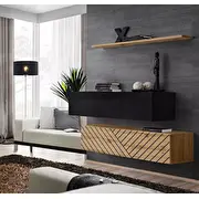 Plaukts Switch Sb 2 Lamel Platums 130 cm, Korpusa krāsa ozols votāns, Elementu melns, Augstums 110 Dziļums 30 Materiāls Lksp  finieris Pvh, Plaukta tips sienas, Ar durtiņām 1, Sienas Virsma matēta spīdīga, Plauktu skaits 5