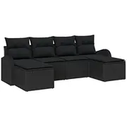 6 daļu dārza dīvānu komplekts ar spilveniem Black polirattans  3354822 8721288350930