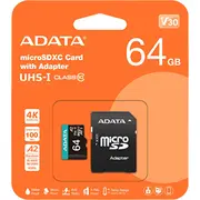 Adata microSD atmiņas karte Premier Pro 64 Gb Uhs1 U3 V30 A2  adapteris Ausdx64Gui3V30Sa2-Ra1 4710273771328 52932