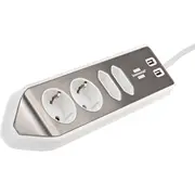 Brennenstuhl stila stūra kontaktligzdu sloksne 4 vietas White/Nerūsējošais tērauds, 2 metri, 2X Usb  1153590420 4007123668083