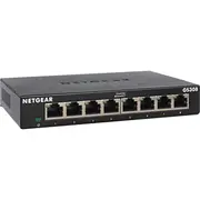 Netgear Gs308 Lan Switch 8 Port Netzwerk Plug-And-Play Gigabit Splitter, Verteiler, Ethernet Hub lüfterlos, robustes Metallgehäuse mit Ein-/Ausschalter, Black  Gs308-300Pes 0606449140149