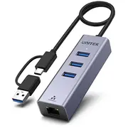 Unitek Usb C centrmezgls 4In1 Ethernet 3 x A 5 Gbps ar adapteri  Y-3088B 4894160048967 54222