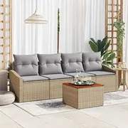 vidaXL 5-Daļu dārza dīvānu komplekts ar spilveniem Beige polirattans akācija  3347763 8721158978776