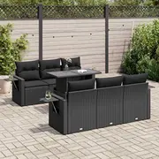 vidaXL 7 daļu dārza atpūtas mēbeļu komplekts ar spilveniem, Black  3326416 8721158738523