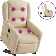 vidaXL paceļams masāžas krēsls, izvelkams, Cream, ar auduma apdari  3303212 8721102961946