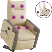 vidaXL Pacelams masāžas krēsls, izvelkams, Cream, ar auduma apdari  3324098 8721158644688