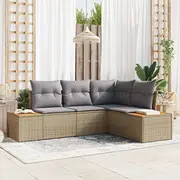 vidaXL 4 daļu dārza dīvānu komplekts ar spilveniem beige poliratāns akācija  3348076 8721158981905