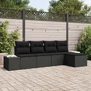 vidaXL 5 daļu dārza dīvānu komplekts ar spilveniem Black poliratans  3355692 8721288359636