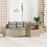 vidaXL Dārza dīvānu komplekts 5 daļas Beige rattan  3349895 8721158230096