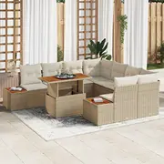 9 daļu dārza dīvānu komplekts ar spilveniem Beige Polirattan, divvietīgs dīvāns uzglabāšanas vietu un Polirattan  3358795 8721288389985
