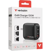 Lādētājs Verbatim Mini Gan 100W 2Xusb-C Pd/1X Usb-A Qc Black 32230  023942322306
