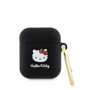 Maciņš austiņām Hello Kitty Apple Airpods 1/2 vāciņš melns silikona 3D galva Black  Hka23Dkhsk 3666339189631