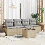 vidaXL 5 daļu dārza dīvānu komplekts ar spilveniem Beige poliratans  3345230 8721158948168
