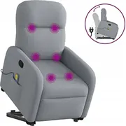 vidaXL paceļams masāžas krēsls, izvelkams, Light Grey, audums  3302982 8721102959646
