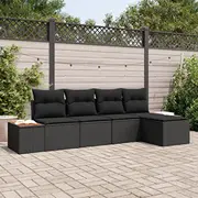 vidaXL 5 elementu dārza dīvānu komplekts ar spilveniem Black Poly Rattan Acacia  3348064 8721158981783