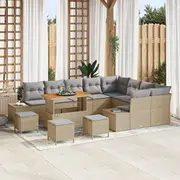 vidaXL Dārza dīvānu komplekts 13 daļas ar spilveniem Beige poliratans akācija, Ēdamistabas 4 Divvietīgs dārza dīvāns  3362832 8721288429513