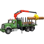 Bruder Mack Granite koka pārvadāšanas kravas automašīna Green, ar 3 baļķiem  02824 4001702028244