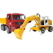 Bruder Man Tga Kipp-Lkw Rot/Gelb, mit Liebherr Schaufelbagger  02751 4001702027513