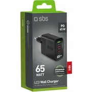 Sbs Lcd sienas lādētājs Usb-A 2X Usb-C 65 W Black  Tetrganlcd1Usb2C65K 8018417481468