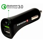 Swissten Quick Charge 3.0 Auto Lādētājs 12 / 24V 2.4A 18W  Micro Usb vads 1.5M Sw-Cch-2.4A-18W-B 8595217453562