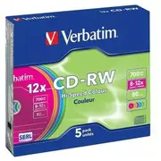 Verbatim Matricas Cd-Rw Serl 700 Mb 8X-12X Colour, 5 Pack Slim  43167V 023942431671