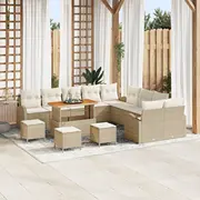vidaXL 13 daļu dārza dīvānu komplekts ar spilveniem beige poliratāns akācija, divvietīgs dīvāns poliratāns, 3 ēdamistabas akācija  3362451 8721288425706