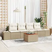 vidaXL 5 daļu dārza dīvānu komplekts ar spilveniem Beige polirattans akācija  3356559 8721288368300
