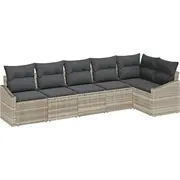 vidaXL 6 daļu dārza dīvānu komplekts ar spilveniem, light grey, polirattans  3346742 8721158963284