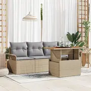 vidaXL Dārza dīvānu komplekts 5 daļās ar spilveniem Beige Polietilēna šķiedra Akācija  3349265 8721158993793