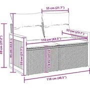 12 daļu dārza dīvānu komplekts ar spilveniem Black rattan poliesters akācija, 3 divvietīgs dīvāns  3363344 8721288434630