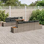 9 daļu dārza dīvānu komplekts ar spilveniem Grey Poli Rattan, divvietīgs dīvāns kastīti un Rattan  3358788 8721288389916