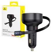 Baseus Auto lādētājs Enjoyment Pro ātrās uzlādes Type-C sieviešu, Lightning vīriešu 0.75M ar iebūvētu izvelkamu kabeli, 55W Black Eu C00057803111-00  6932172641665