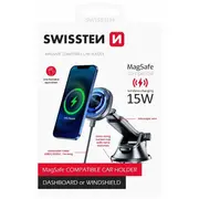 Swissten Magnētisks Automašīnas Turētājs ar Bezvadu uzlādi 15W Magsafe compatible  65010610 8595217479753