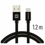 Swissten Textile Universāls Quick Charge 3.1 Usb-C Datu un Uzlādes Kabelis 1.2M  Sw-Qu-Typc-3.1-1.2M-Bk 8595217455276