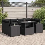vidaXL 7 daļu dārza atpūtas mēbeļu komplekts ar spilveniem, Black  3326746 8721158741820