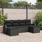 vidaXL 6 elementu dārza dīvānu komplekts ar spilveniem Black polirattans  3346153 8721158957399