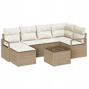 Āra mēbeļu komplekts vidaXL 7 daļas ar spilveniem brown polirattan, āra dīvāns 2 vietu glabāšanas un beige polirattan  3355130 8721288354013
