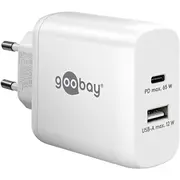 Goobay Usb-C Dual-Schnellladegerät, Pd, Gan, 65 Watt Weiß, 1X Usb-C, Usb-A, Power Delivery  65410 4040849654107