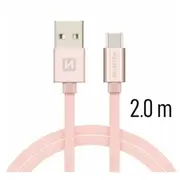 Swissten Textile Universāls Quick Charge 3.1 Usb-C Datu un Uzlādes Kabelis 2M  Sw-Qu-Typc-3.1-2M-Pi/Go 8595217455375