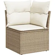 11 daļu dārza dīvānu komplekts ar spilveniem Beige poli rattan, divvietīgs dīvāns vietu glabāšanai un rattan  3358845 8721288390486