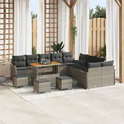13 daļu dārza dīvānu komplekts ar spilveniem Grey Polirattan, divvietīgs dīvāns vietu uzglabāšanai un 3 ēdamistabas Polirattan  3364268 8721288443878
