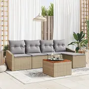 vidaXL 6 daļu dārza dīvānu komplekts ar spilveniem Beige polirattans akācija  3347819 8721158979339
