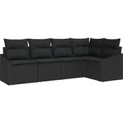 vidaXL 5 daļu dārza dīvānu komplekts ar spilveniem Black poliratāns  3346723 8721158963093