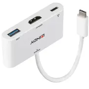 Lindy Usb 3.2 Gen 1 Multiport-Hub, Usb-C Stecker  Usb-A Buchse Hdmi-Buchse Weiß, 18Cm, Pd 3.0, Laden mit bis zu 100 Watt 43340 4002888433402