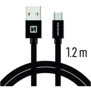 Swissten Textile Quick Charge Universāls Micro Usb Datu un Uzlādes Kabelis 1.2M  Sw-Qu-Micr-Usb-1.2-Bk 8595217455450