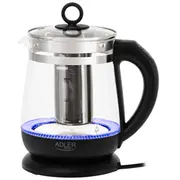 Tējkanna Adler  Kettle Ad 1299 Electric 2200 W 1.5 L Glass 360 rotational base Black 1299B 5905575908889