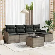 vidaXL 5 daļu dīvānu komplekts ar spilveniem Black poli rattan, 2 vietu dārza dīvāns Grey rattan  3345669 8721158952554