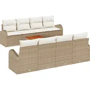 vidaXL 9 daļu dārza dīvānu komplekts ar spilveniem beige poliratāns akācija, divvietīgs dīvāns kastīti un  3356223 8721288364944