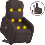 vidaXL paceļams masāžas krēsls, izvelkams, dark brown, audums  3302987 8721102959691